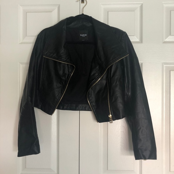 bebe cropped leather jacket